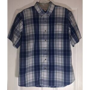 Wrangler Authentics Men’s Short Sleeve Shirt Large Plaid Blue Brown White